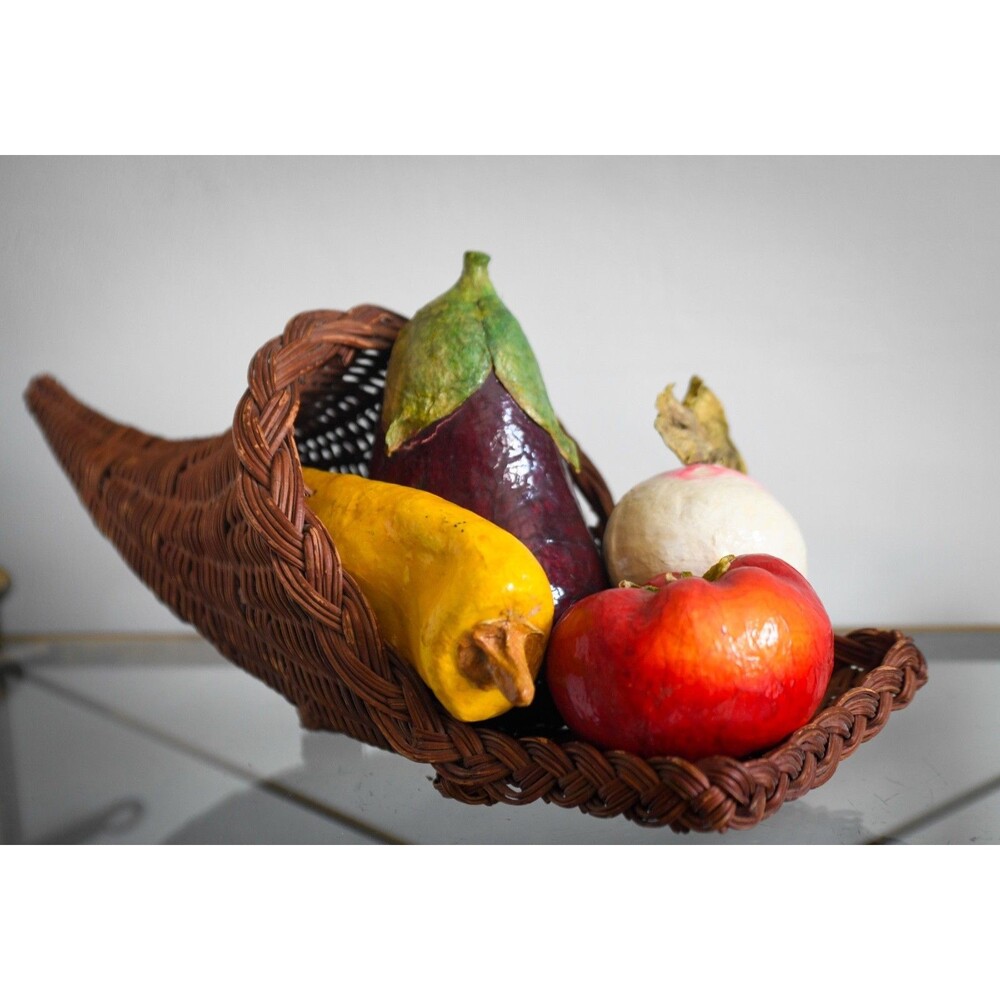 Wicker Cornucopia Horn of Plenty Straw Basket ONLY Holiday Table Decor